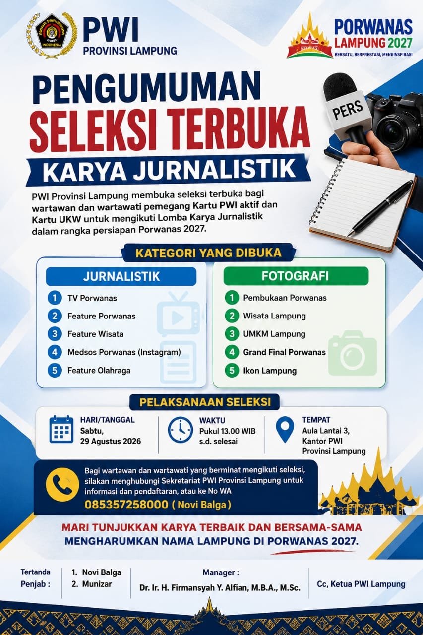 PWI Lampung Buka Seleksi Lomba Jurnalistik Porwanas 2027